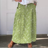 Sandy - Retro Floral Art Linen Skirt